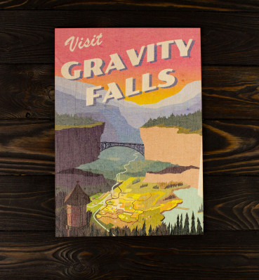 Дерев'яний постер • З містечком Гравіті Фолз • Плакат • Подарунок Gravity Falls