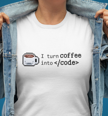 Футболка №1 • I turn coffee into code • Одежда для программиста, разработчика или айтишника 