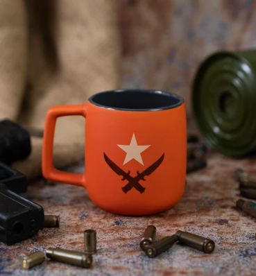 Оранжевая чашка с логотипом Террористов ⦁ Атрибутика и сувениры Counter-Strike • Подарки в стиле игры Контр-Страйк