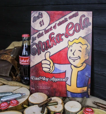 Дерев'яний постер Фаллаут • Vault Boy • Плакат Fallout • Подарунок для геймера