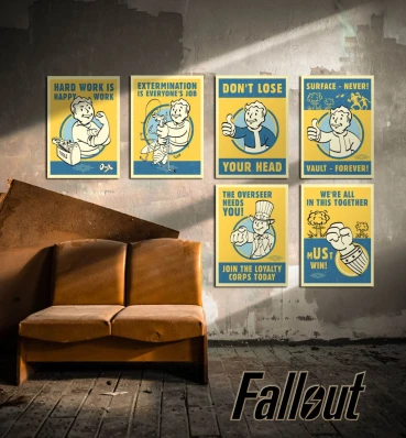 Набор бумажных постеров Fallout с Vault Boy • Плакаты субежища с Волт Боем • Подарок для геймера