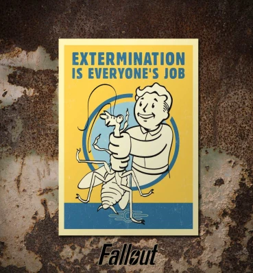 Бумажный постер Extermination Job • Плакат с Vault Boy в стиле Фаллаут • Подарок для геймера и фаната игры Fallout
