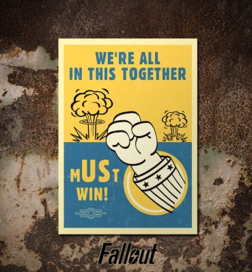 Бумажный постер Must Win • Плакат с Vault Boy в стиле Фоллаут • Подарок для геймера и фаната игры Fallout