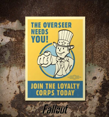 Бумажный постер Overseer needs you • Плакат с Vault Boy в стиле Фаллаут • Подарок для геймера и фаната игры Fallout