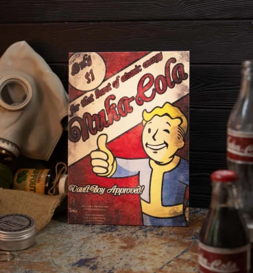 Дерев'яний постер Фолаут • Vault Boy • Плакат Fallout • Подарунок для геймера