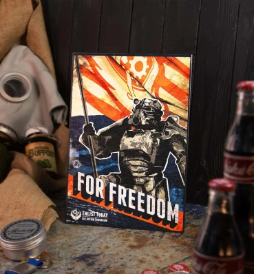 Деревянный постер Фоллаут • For freedom  • Плакат Fallout • Подарок для геймера