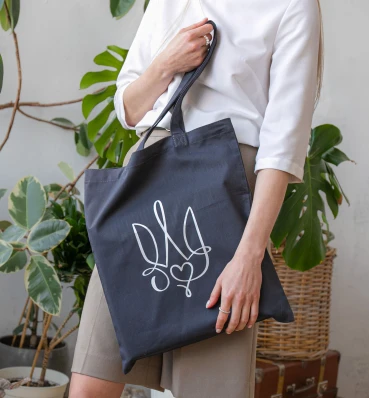 Шоппер «Герб» • Патріотична дизайнерська еко-сумка • Подарунок дівчині на 8 березня, сірий