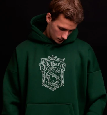 Худи OVERSIZE №7 • Контурное лого факультета Слизерин • Slytherin • Кофта Гарри Поттер • Одежда в стиле Harry Potter