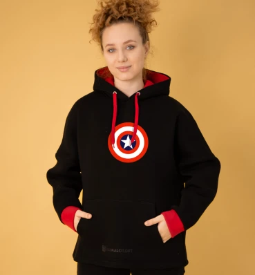 Худи • Щит Капитана Америки • Одежда с принтом Марвел Captain America • Мерч с супергероями Avengers • Подарок Marvel