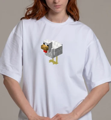 Футболка OVERSIZE №4 • Chicken • Одежда для фанатов игры Майнкрафт • Мерч Minecraft для геймеров