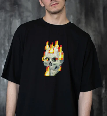 Футболка OVERSIZE №12 • Burning Skull • Одяг для фанатів гри Майнкрафт • Мерч Minecraft для геймерів