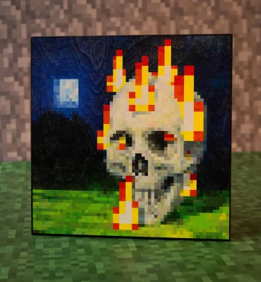 Картина ⦁ Burning Skull ⦁ Постер в стиле игры Minecraft ⦁ Подарок по Майнкрафт геймеру 