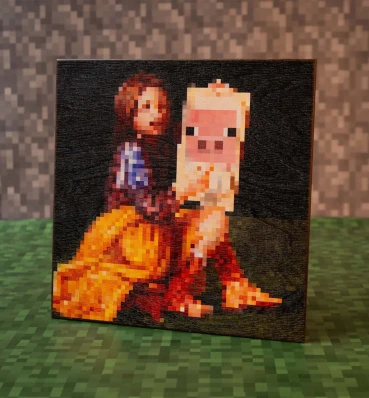 Картина ⦁ Pigscene ⦁ Постер в стиле игры Minecraft ⦁ Подарок по Майнкрафт геймеру 