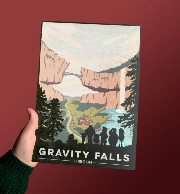 SALE Деревянный постер • Деревушка Gravity Falls • Плакат Гравити Фолз • Подарок фанату мультсериала