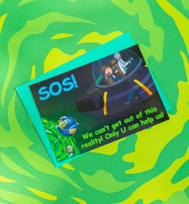 Листівка з Ріком і Морті в кораблі • SOS • Рік і Морті • Подарки Rick and Morty