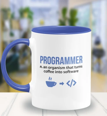 Чашка «Turns Coffee» • Дизайнерське горнятко з принтом для програміста • Подарунок айтішнику