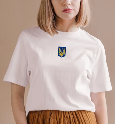  Футболка №4 • Герб Украины •  Патриотические сувениры Украина, белая