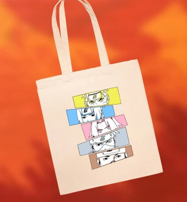 Шопер №5 • Друзі • Наруто, Саске, Сакура, Какаші, Ірука • Мерч Naruto • Дизайнерська еко-сумка з принтом з аніме