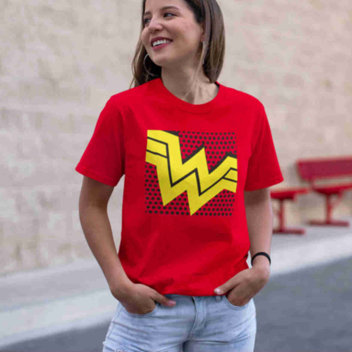 Футболка №21 • Поп-арт Чудо-жінка • Wonder Woman • DC, червонаФото №2