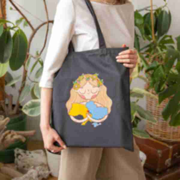 Шоппер «Українка» • Патріотична дизайнерська еко-сумка • Подарунок дівчині на 8 березня, сірий