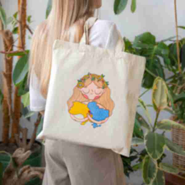 Шоппер «Українка» • Патріотична дизайнерська еко-сумка • Подарунок дівчині на 8 березня, бежевий