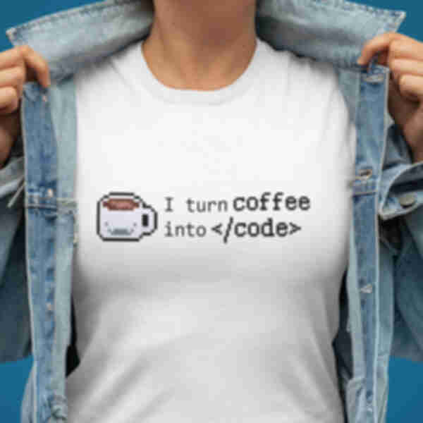 Футболка для програміста, розробника або айтішника «I turn coffee into code», біла