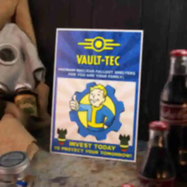 Деревянный постер Фоллаут • Корпорация Vault-Tec • Плакат Fallout • Подарок для геймера