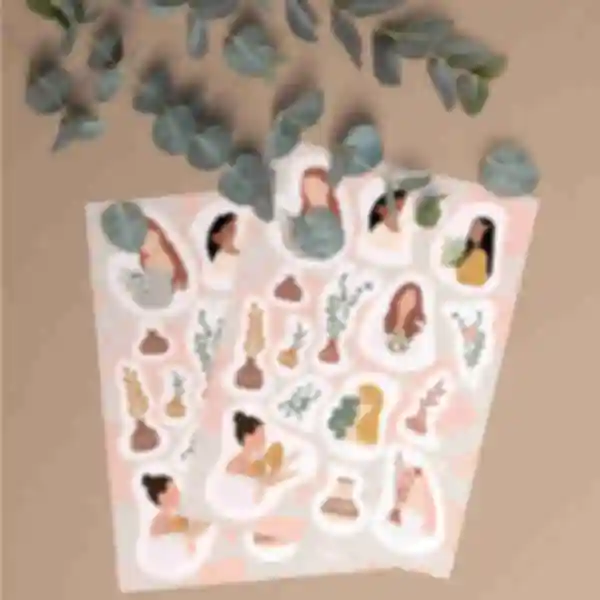 Стильный стикерпак в стиле Faceles • Наклейки с девушками и цветами • Подарки и канцелярия для планирования