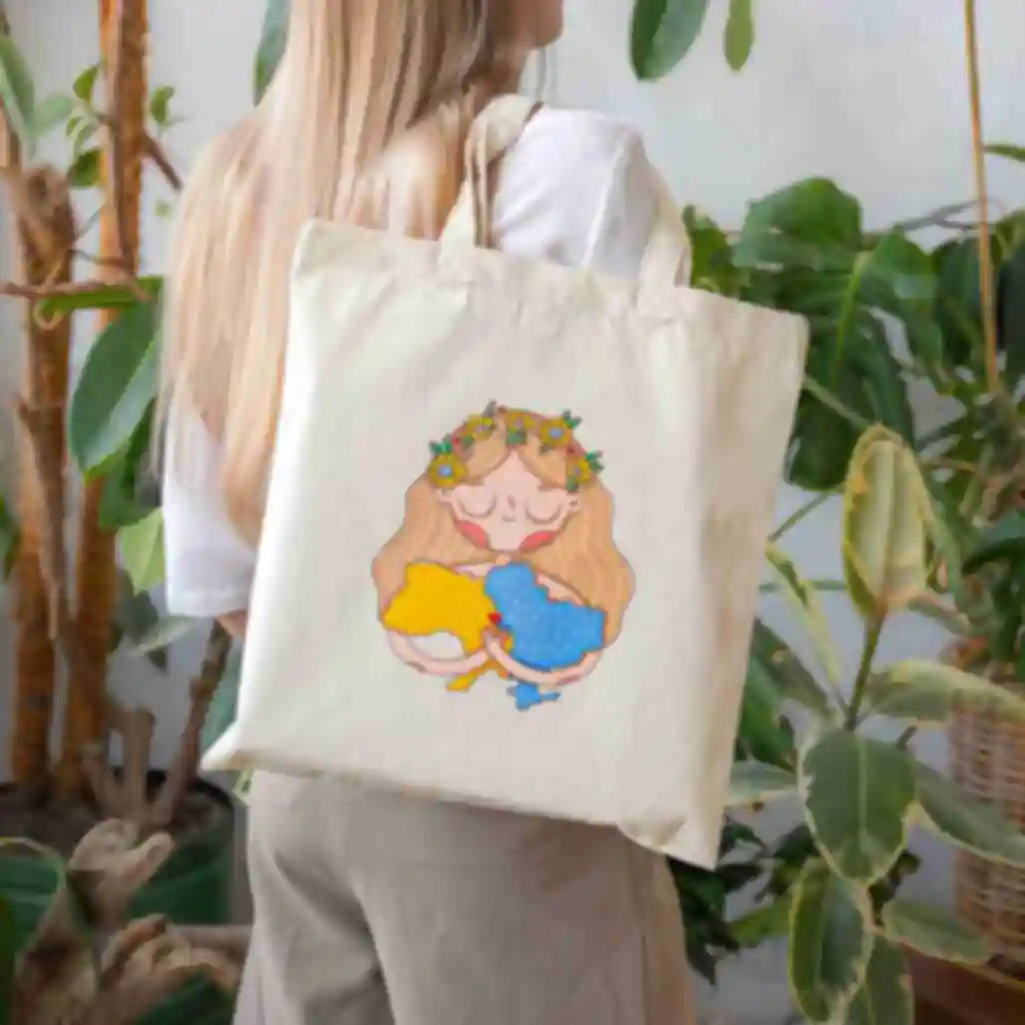 Шоппер «Українка» • Патріотична дизайнерська еко-сумка • Подарунок дівчині на 8 березня, бежевийФото №5