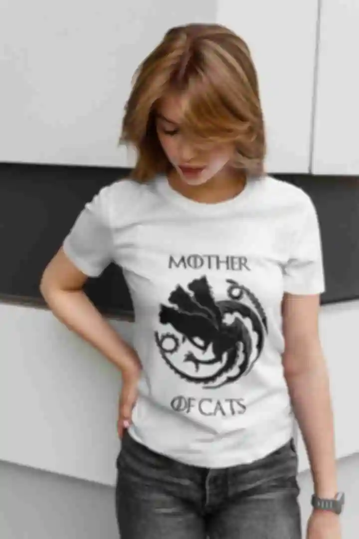 Футболка №5 • Mother of cats • Гра Престолів, білаФото №1