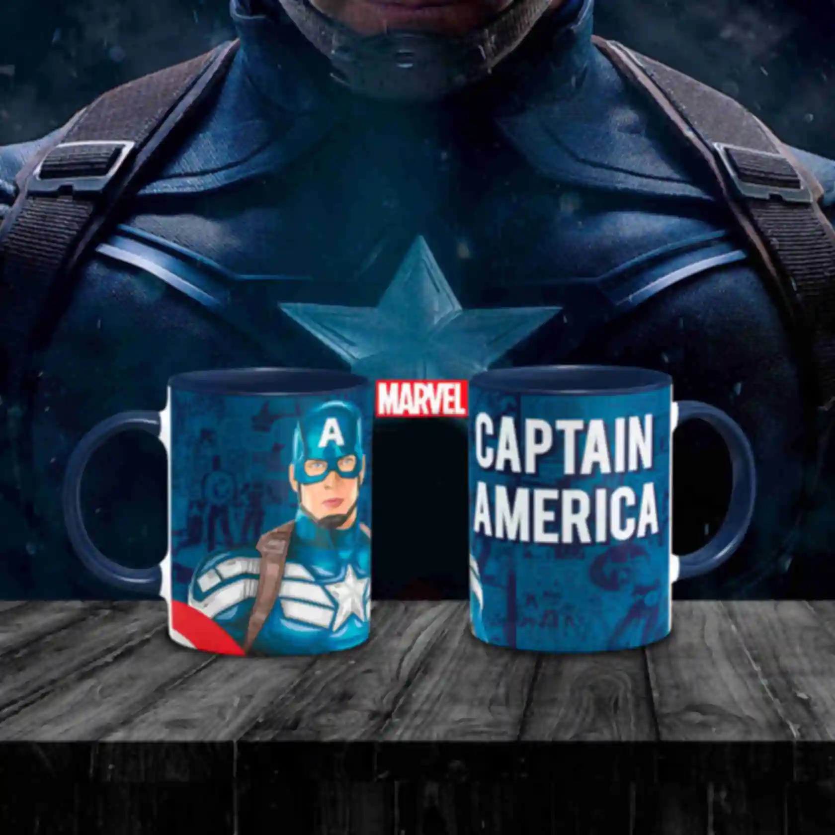Чашка Капитан Америка ⦁ Кружка Captain America ⦁ Подарок фанату Марвел ⦁ Marvel. Фото №1