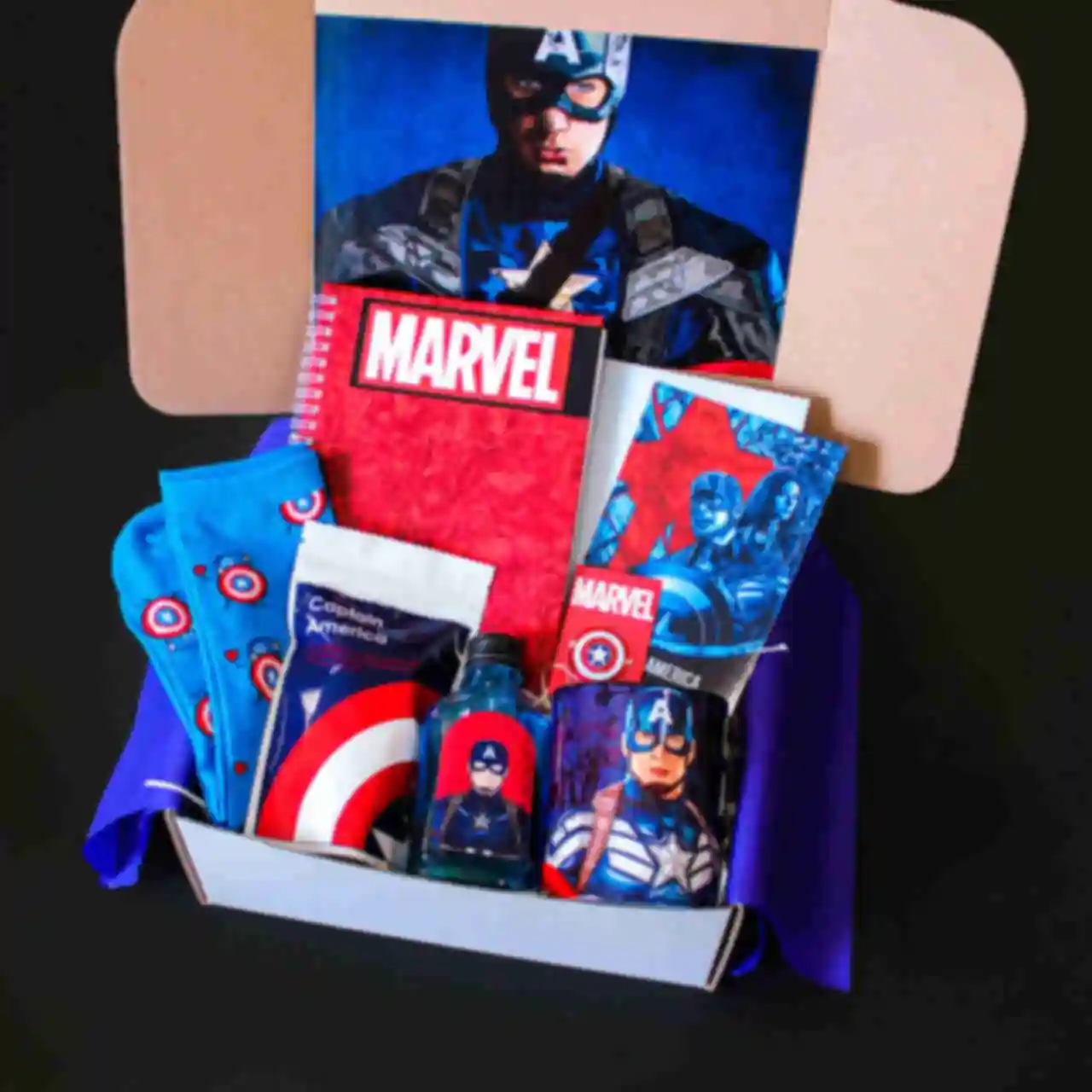 Бокс Капитан Америка ⦁ middle ⦁ Captain America ⦁ Marvel ⦁ Подарок фанату Марвел БЕЗ НОСКОВ