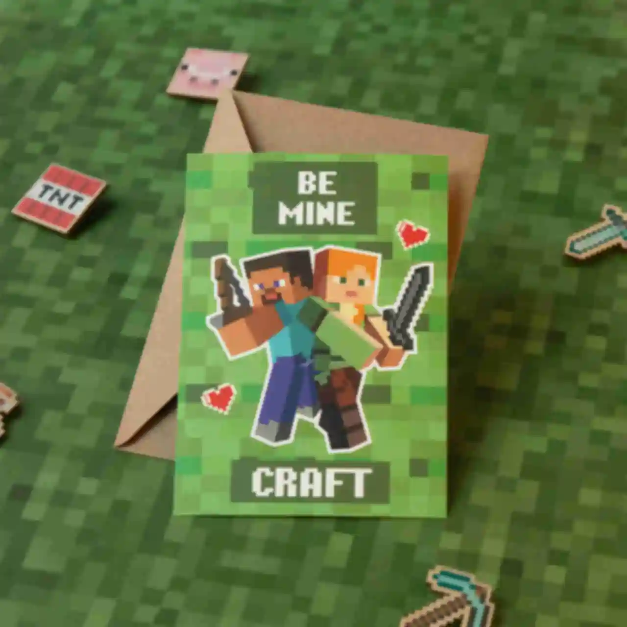 Листівка ⦁ Be Mine ⦁ Сувеніри за грою Майнкрафт ⦁ Подарунок для геймера в стилі Minecraft