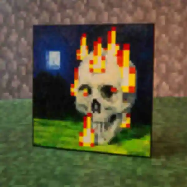Картина ⦁ Burning Skull ⦁ Постер в стилі гри Minecraft ⦁ Подарунок по Майнкрафт геймеру