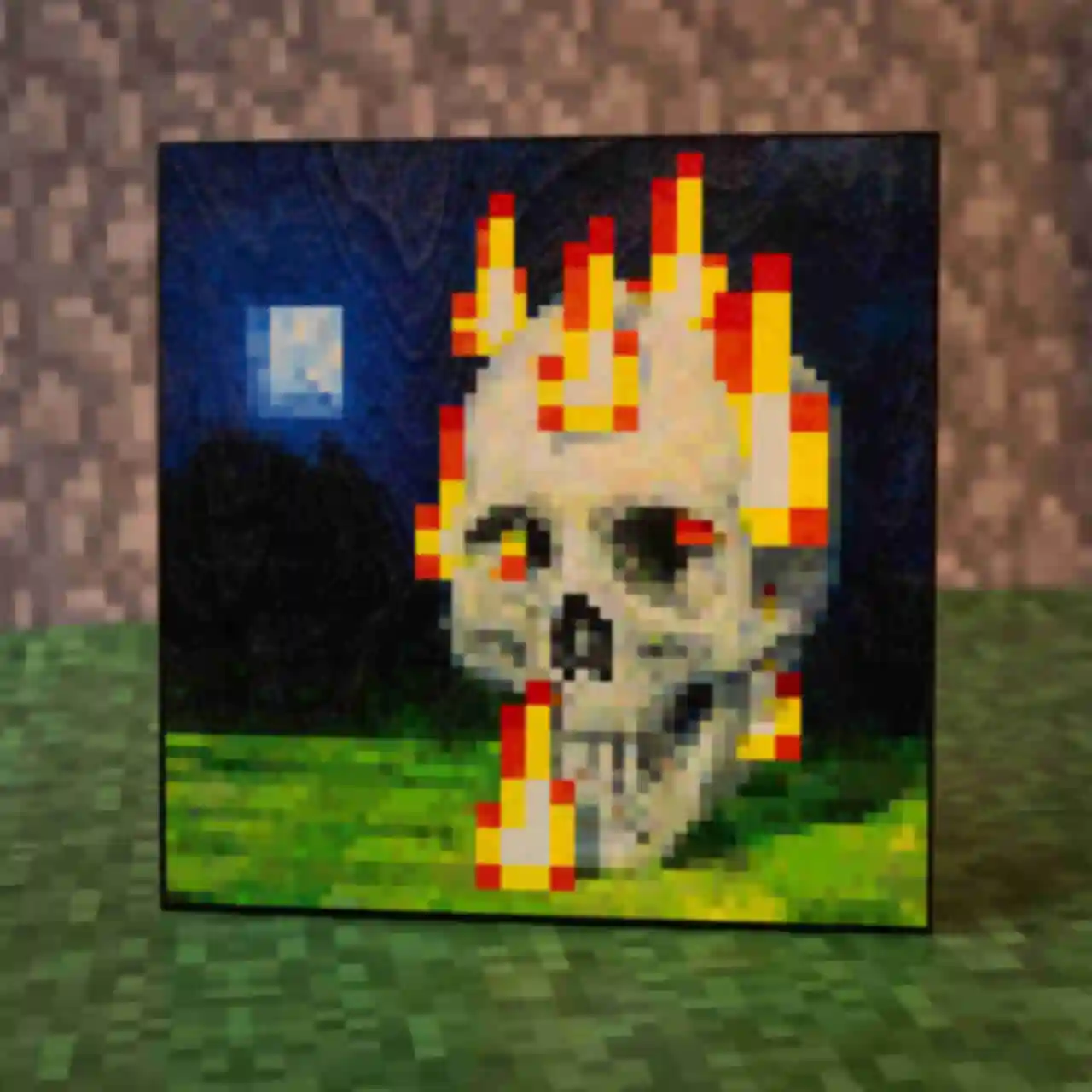 Картина ⦁ Burning Skull ⦁ Постер в стиле игры Minecraft ⦁ Подарок по Майнкрафт геймеру . Фото №1