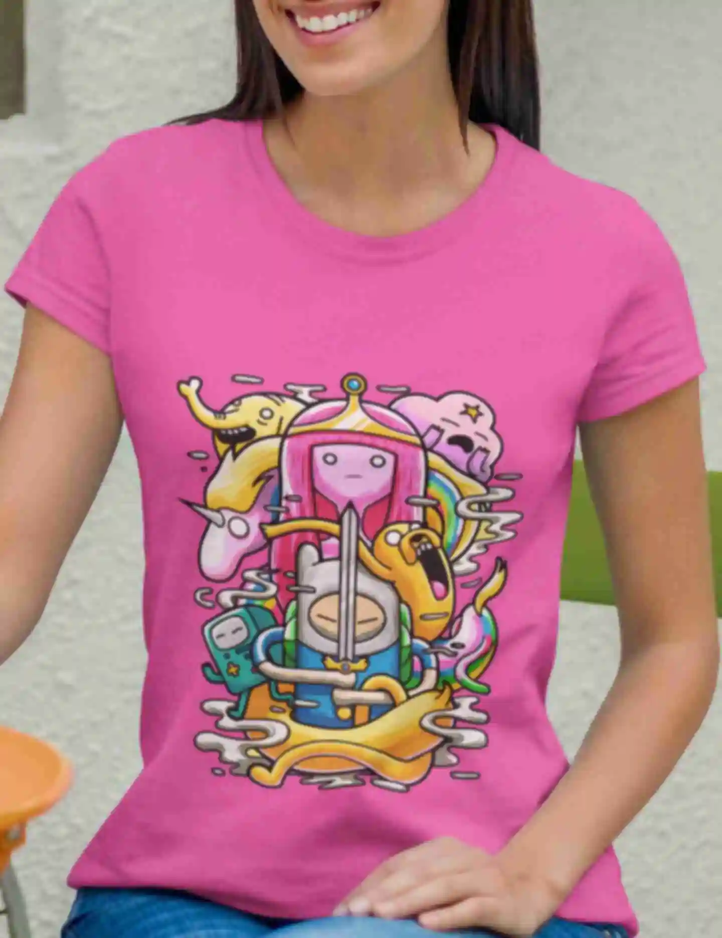 Футболка №1 • Все персонажи • Adventure Time, розовая. Фото №20