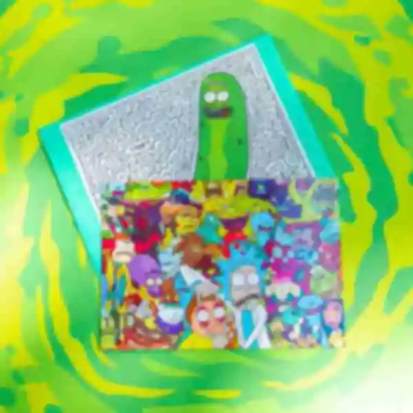 Открытка с персонажами в конверте с огурчиком Риком • Рик и Морти • Rick and Morty