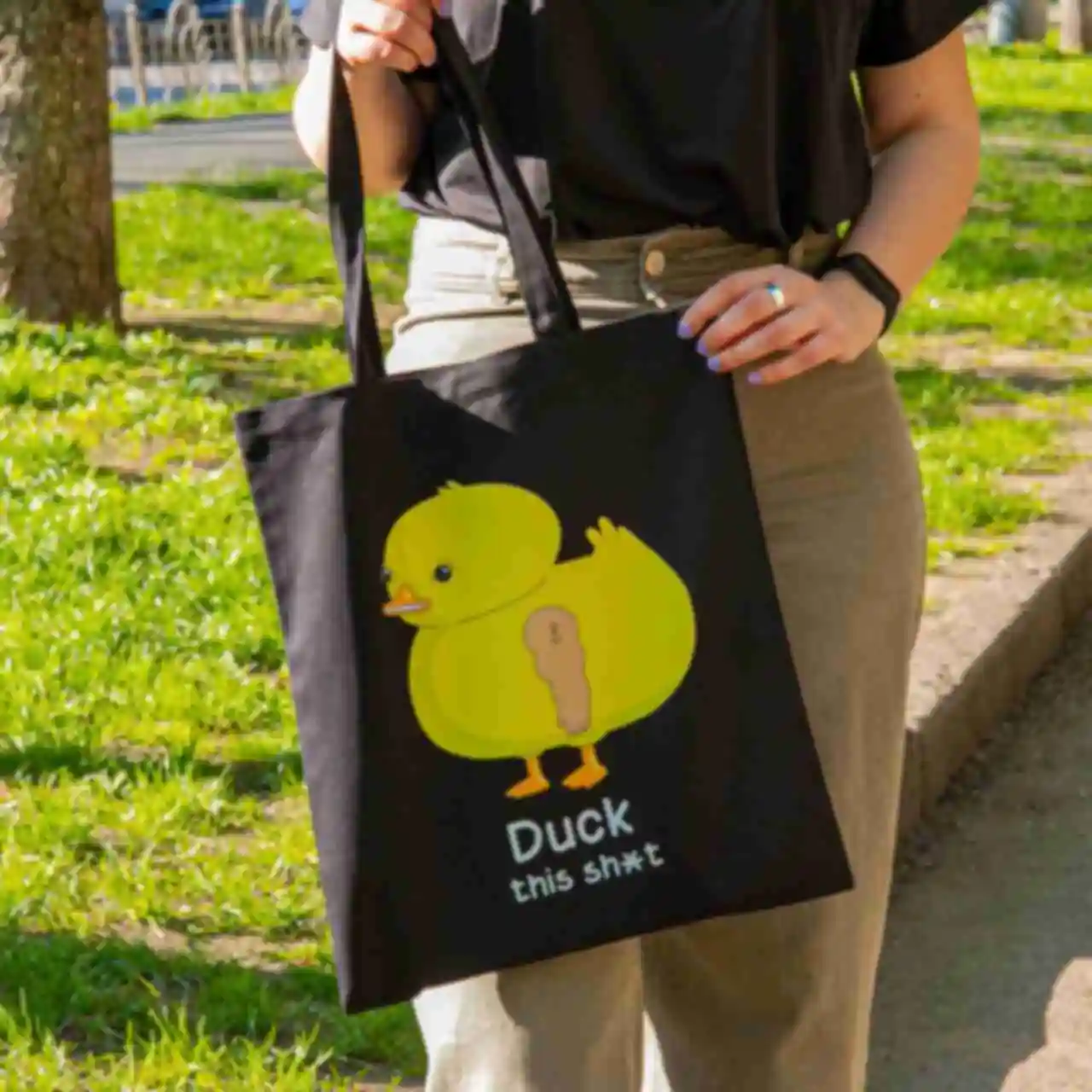 Шопер №5 • Duck • Мерч Рік і Морті • Дизайнерська еко-сумка з принтом жовтої качки • Rick and MortyФото №1