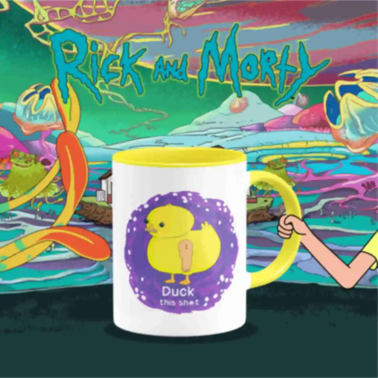 Чашка №3 • Duck • Кружка Рик и Морти • Посуда с желтой уточкой • Подарки Rick and Morty. Фото №2