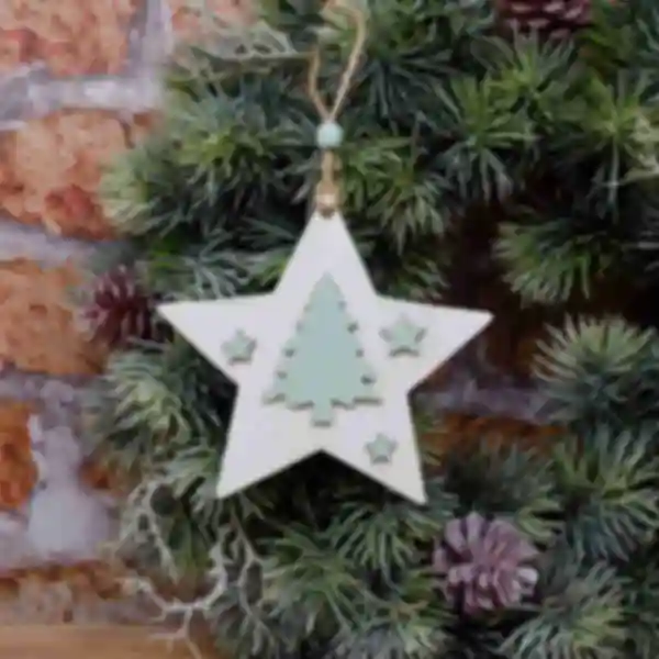 Дерев'яна ялинкова іграшка-зірочка • Декоративна фігурка • Подарунок на Новий рік та Різдво