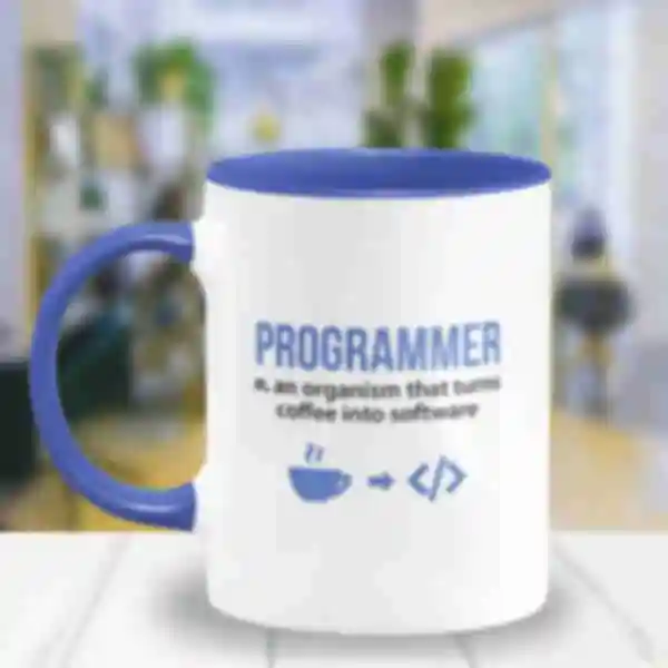 Чашка «Turns Coffee» • Дизайнерське горнятко з принтом для програміста • Подарунок айтішнику