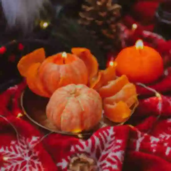 Соевая свеча в форме мандарина • S • Новогодние подарки • Сувениры ручной работы