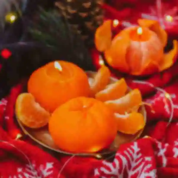 Соєва свічка у формі мандарину • S • Новорічні подарунки • Сувеніри ручної роботи