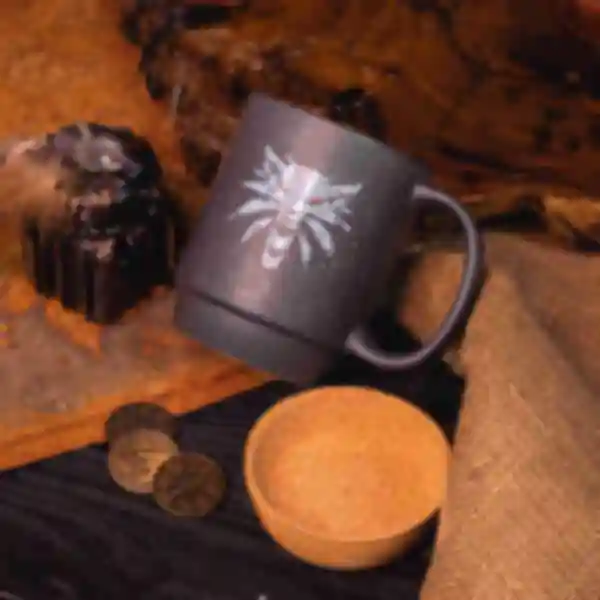 Термокружка з кришкою та корковим дном ║ Керамічна чашка Witcher ║ Сувеніри геймеру за Відьмаком