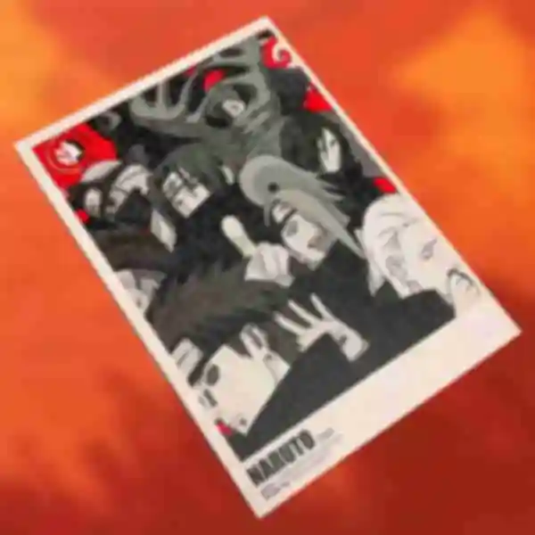 Дерев'яний постер №1 ⦁ Чорно-білий арт Акацукі ⦁ Плакат Akatsuki ⦁ Сувеніри Наруто ⦁ Подарунки в стилі аніме Naruto