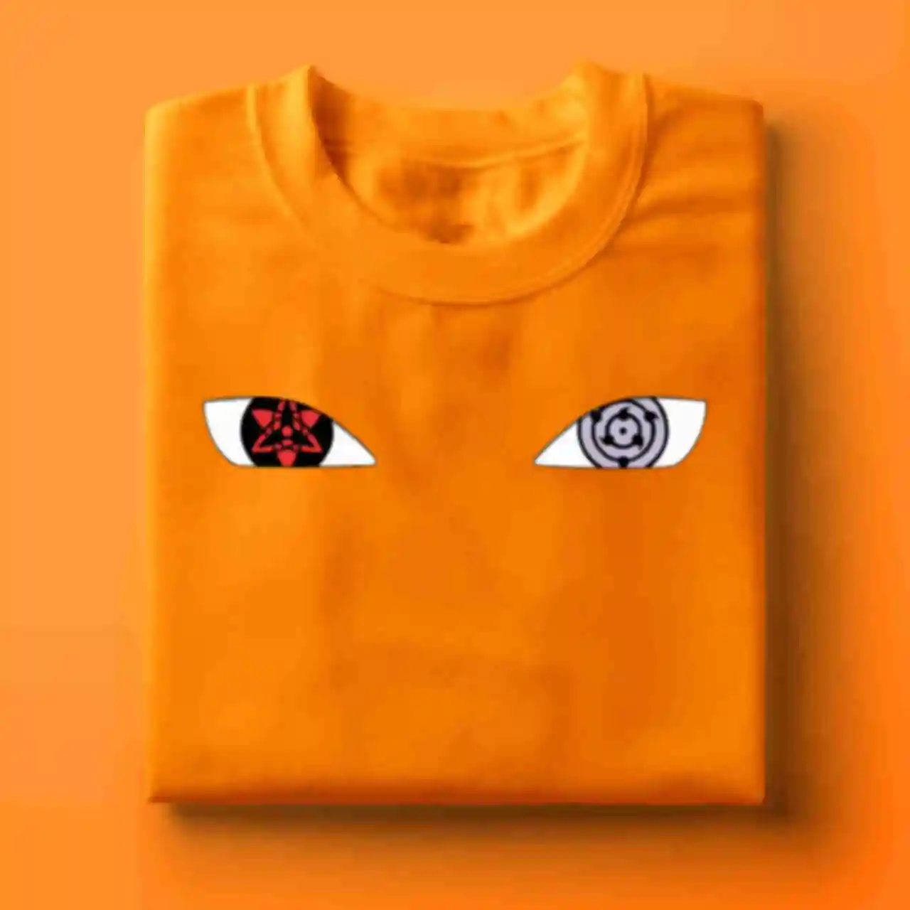 Футболка №2 • Глаза Саскэ Учиха • Риннеган и Мангекьё Шаринган • Мерч Naruto, оранжевая. Фото №8